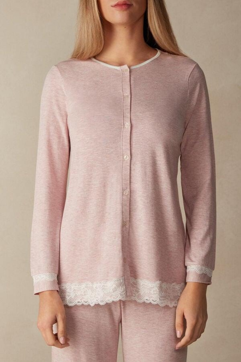 Intimissimi Modal and Blonder Cardigan Pyjamas Dame Lyselyserød | DK3909RW