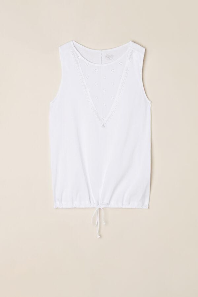 Intimissimi Morning Feelings Tank Top in Supima® Ultrafresh Bomulds Pyjamas Dame Hvide | DK3943GL