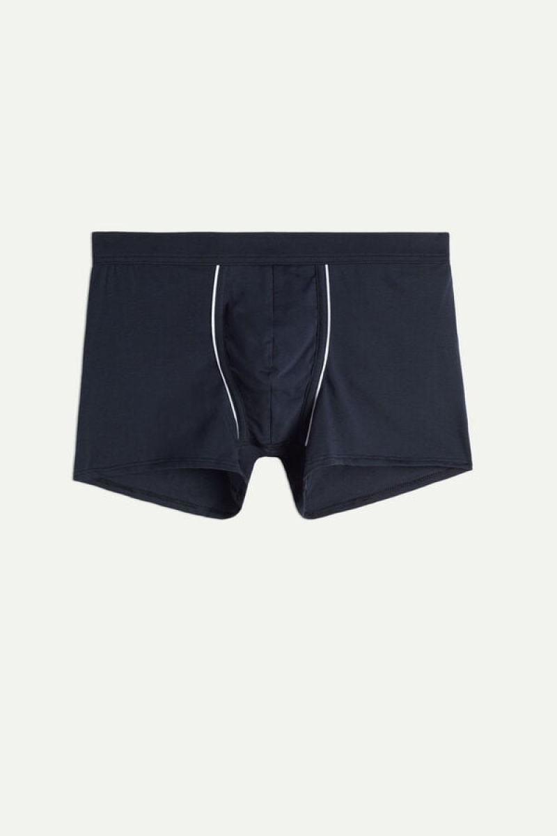 Intimissimi Natural Fresh Supima® Bomulds Boxer Herre Blå Hvide | DK3457GL