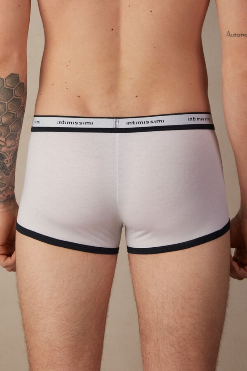 Intimissimi Natural Fresh Supima® Bomulds with Logo Boxer Herre Hvide Blå | DK3391WY