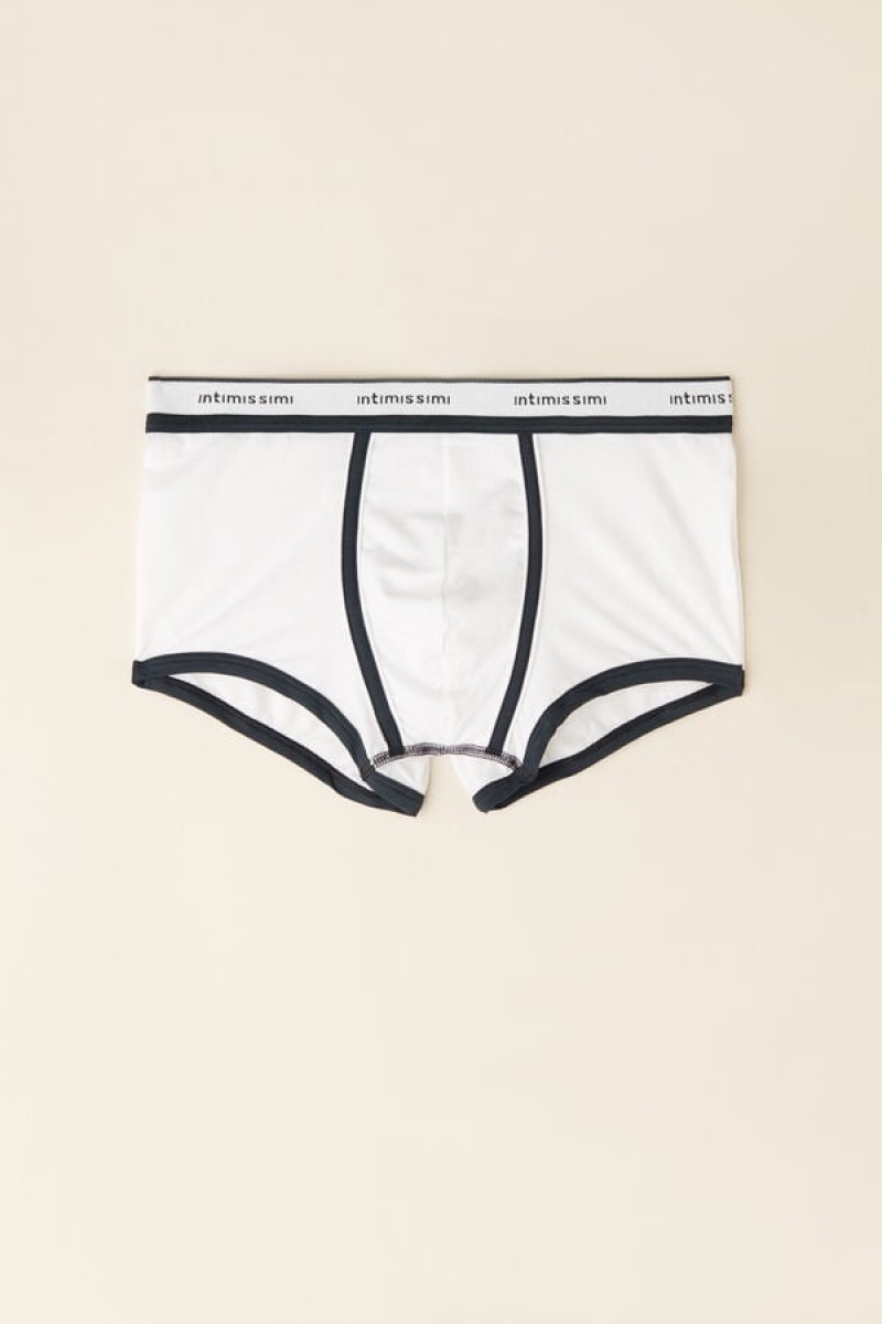 Intimissimi Natural Fresh Supima® Bomulds with Logo Boxer Herre Hvide Blå | DK3391WY