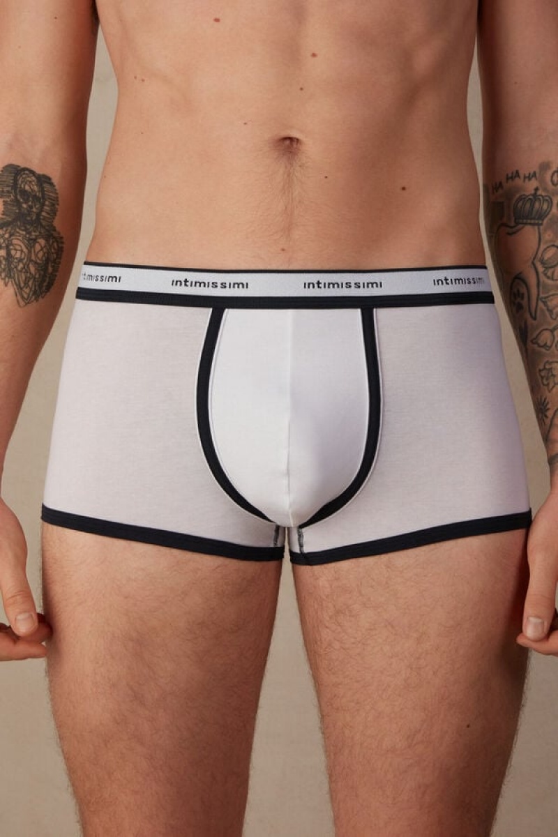 Intimissimi Natural Fresh Supima® Bomulds with Logo Boxer Herre Hvide Blå | DK3391WY