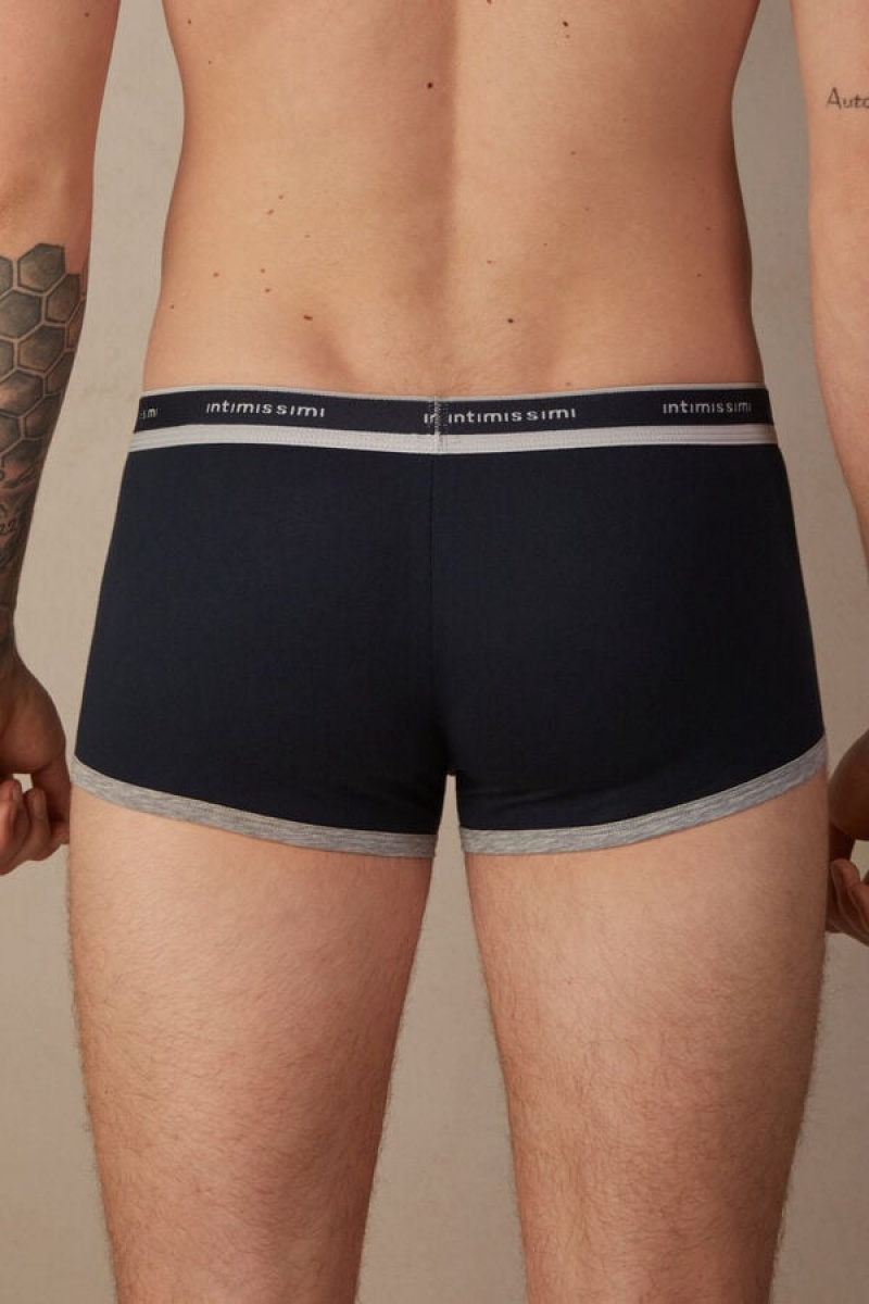 Intimissimi Natural Fresh Supima® Bomulds with Logo Boxer Herre Blå Lysegrå | DK3389RW