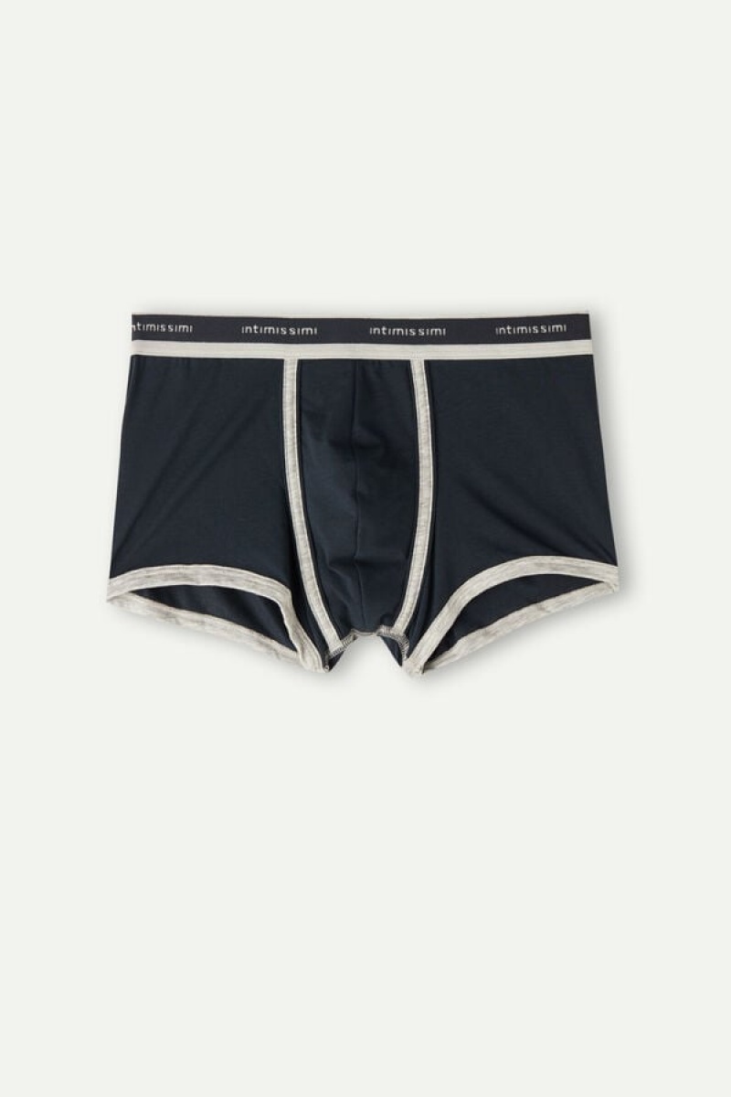 Intimissimi Natural Fresh Supima® Bomulds with Logo Boxer Herre Blå Lysegrå | DK3389RW