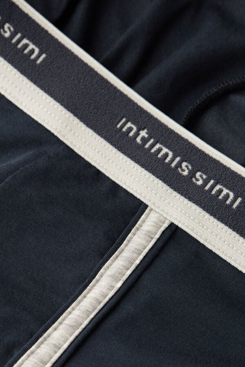 Intimissimi Natural Fresh Supima® Bomulds with Logo Boxer Herre Blå Lysegrå | DK3389RW