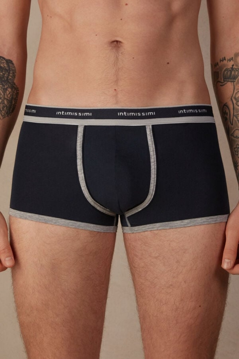 Intimissimi Natural Fresh Supima® Bomulds with Logo Boxer Herre Blå Lysegrå | DK3389RW