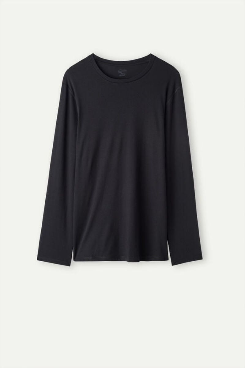 Intimissimi Oversized Top in Supima® Bomulds Lange Ærmer Dame Sort | DK4219YU