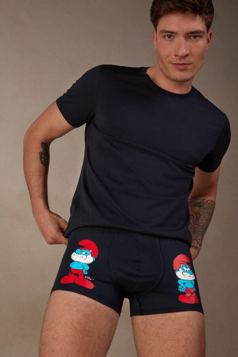 Intimissimi Papa Smurf in Stretch Supima® Bomulds Boxer Herre Blå | DK3410PQ