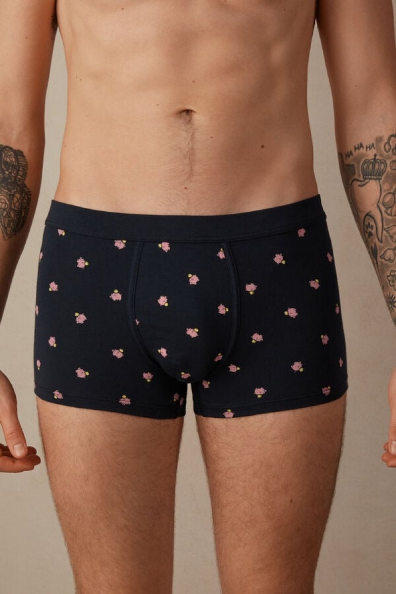 Intimissimi Piggy Bank in Stretch Supima® Bomulds Boxer Herre Blå | DK3400LH