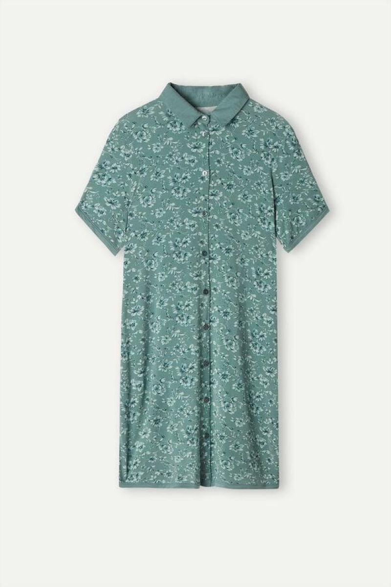 Intimissimi Prairie Bouquet Button Up Night Shirt Pyjamas Dame Grøn | DK3833EX