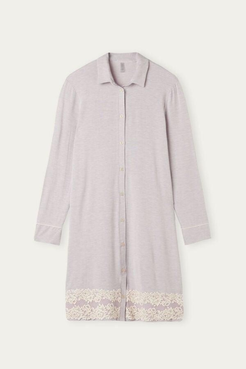 Intimissimi Pretty Flower Open Front Nightshirt Pyjamas Dame Lilla Hvide | DK3974JJ