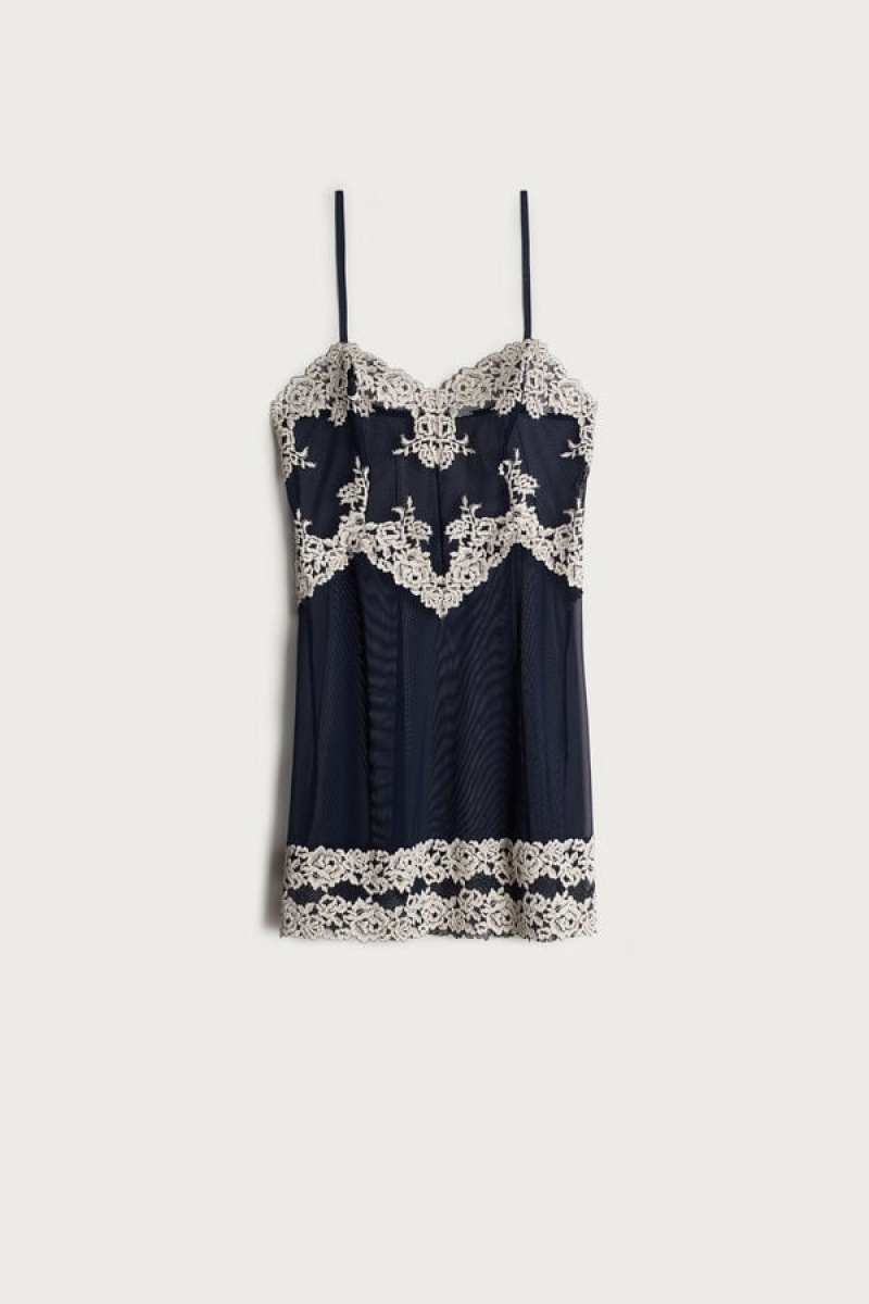 Intimissimi Pretty Flowers Babydoll Lingeri Dame Dyb Blå Lysegul | DK4135DN