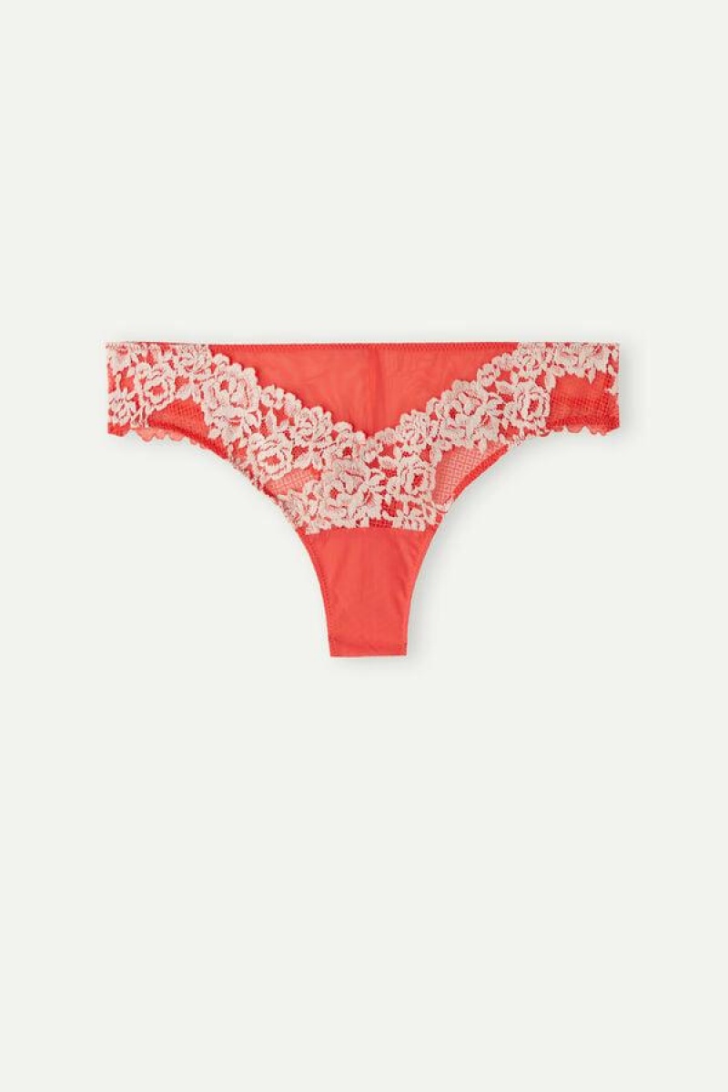 Intimissimi Pretty Flowers Brazilian Trusser Dame Dyb Rød Hvide | DK3587FM