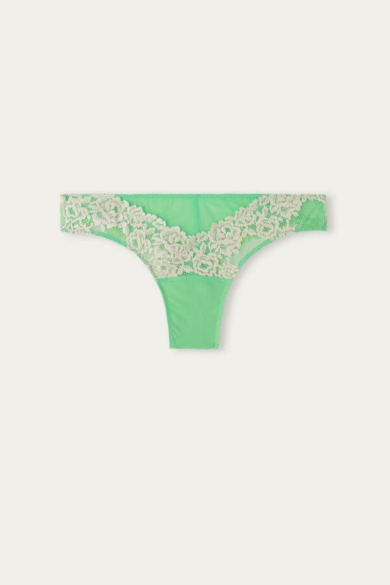 Intimissimi Pretty Flowers Brazilian Trusser Dame Mintgrønne Hvide | DK3586GL