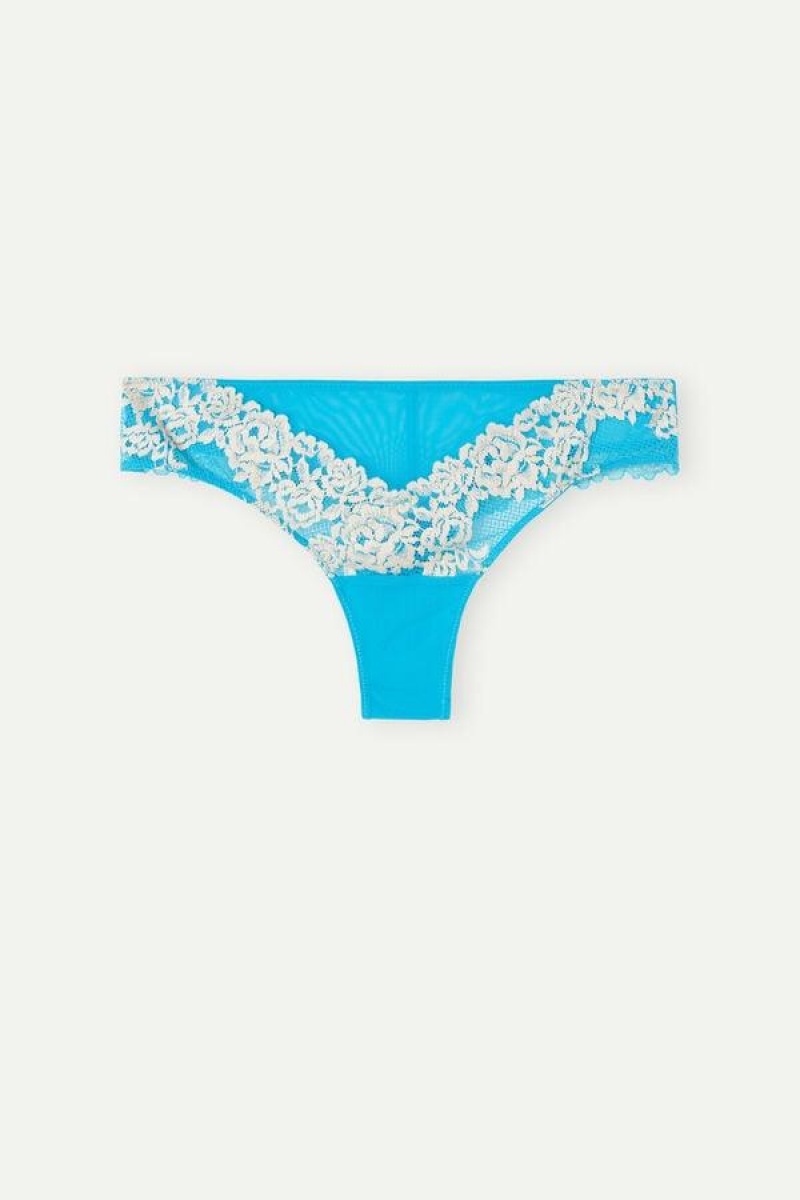 Intimissimi Pretty Flowers Brazilian Trusser Dame Turkis Hvide | DK3582SO