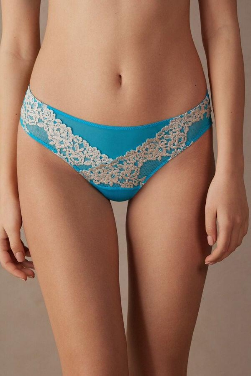 Intimissimi Pretty Flowers Brazilian Trusser Dame Turkis Hvide | DK3582SO