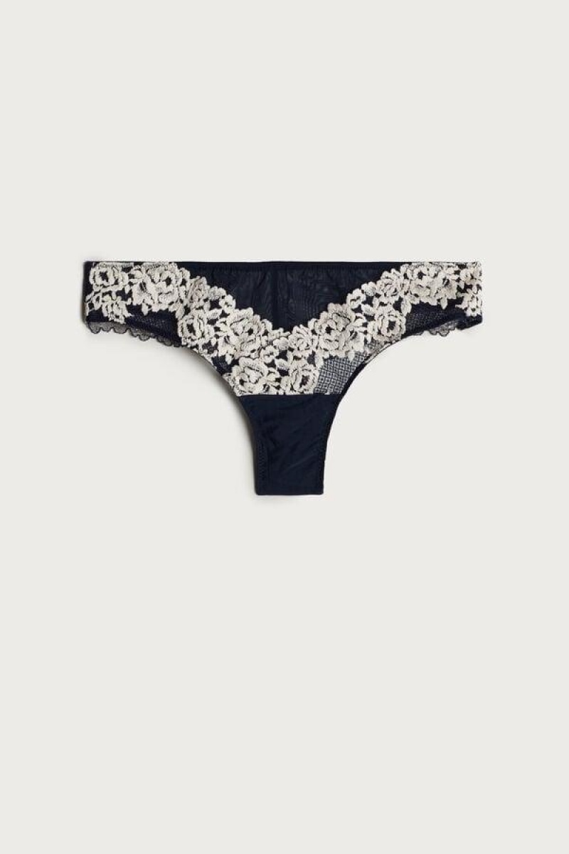 Intimissimi Pretty Flowers Brazilian Trusser Dame Dyb Blå Lysegul | DK3504LH