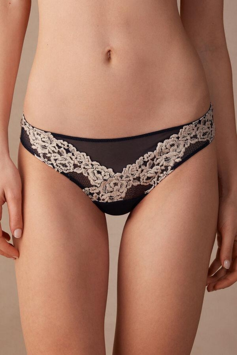 Intimissimi Pretty Flowers Brazilian Trusser Dame Dyb Blå Lysegul | DK3504LH