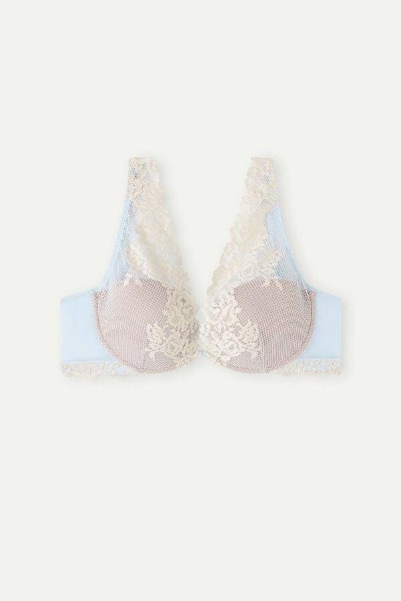 Intimissimi Pretty Flowers Elena Balconette BH Dame Blå Hvide | DK4580OR