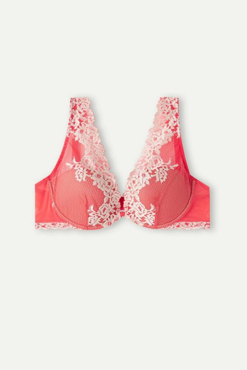 Intimissimi Pretty Flowers Elena Balconette BH Dame Dyb Rød Hvide | DK4578AP