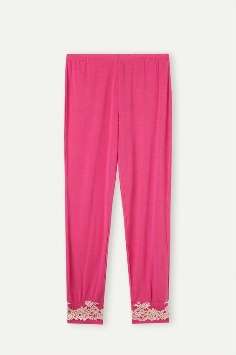 Intimissimi Pretty Flowers Full Length Cuffed Modal Pants Pyjamas Dame Lyserød Hvide | DK4014EX