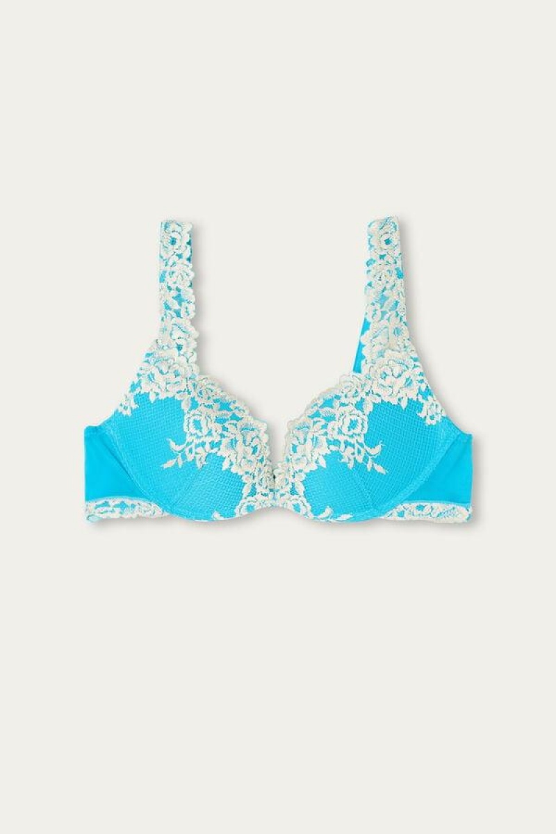 Intimissimi Pretty Flowers Gioia Super Push-up BH Dame Turkis Hvide | DK4779AP