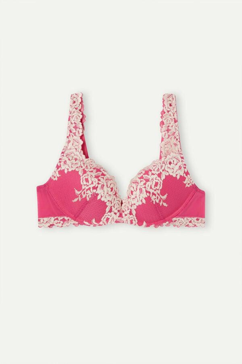 Intimissimi Pretty Flowers Gioia Super Push-up BH Dame Lyserød Hvide | DK4777DN