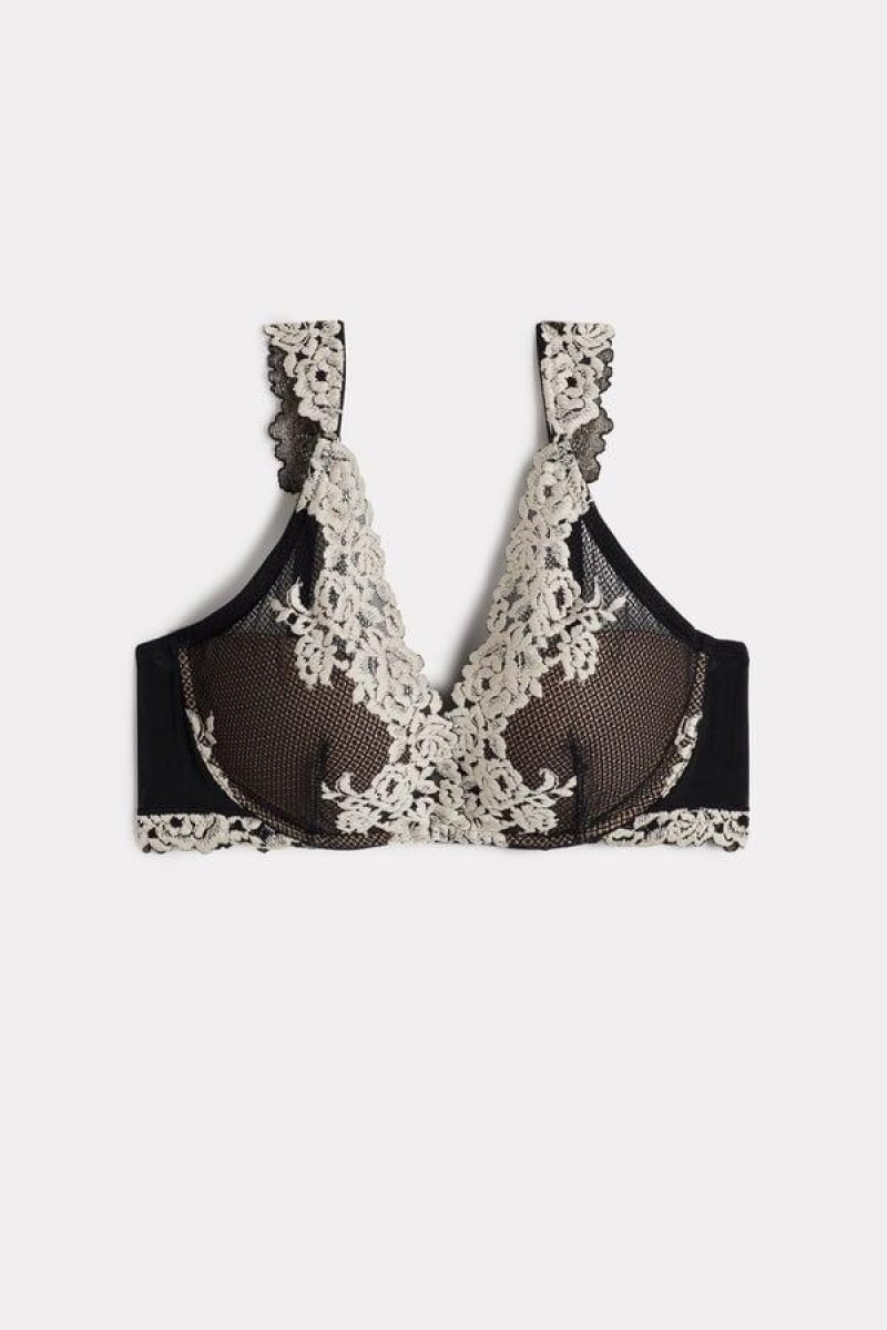 Intimissimi Pretty Flowers Giorgia Balconette BH Dame Sort Hvide | DK4788OR