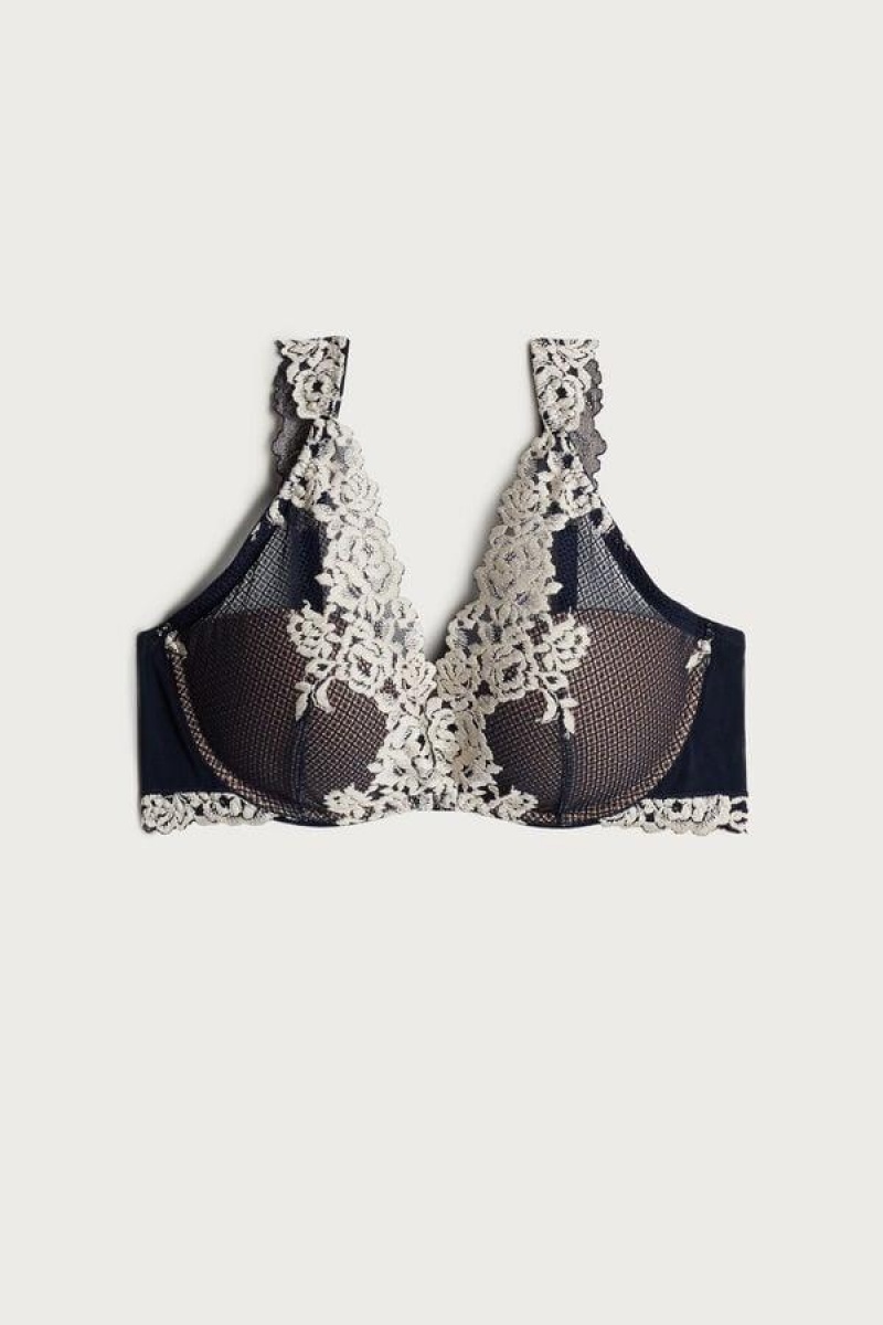 Intimissimi Pretty Flowers Giorgia Balconette BH Dame Dyb Blå Lysegul | DK4430EX