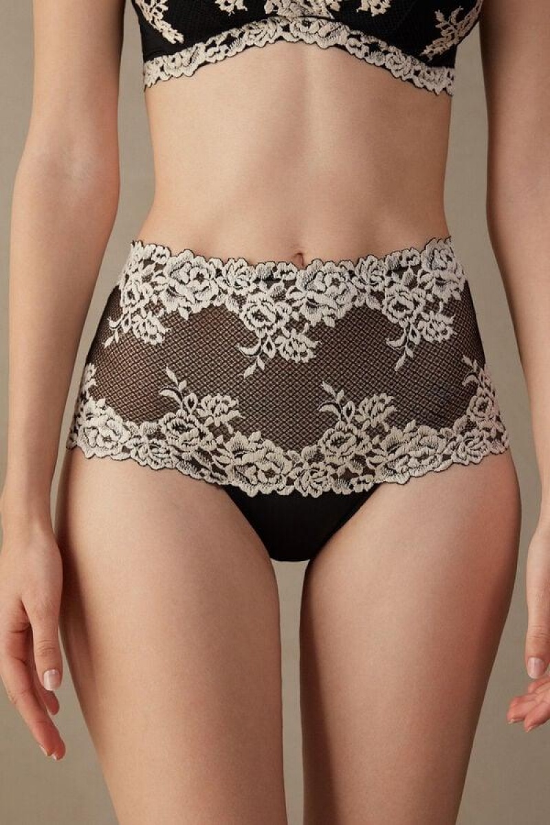 Intimissimi Pretty Flowers Hipster Brazilian Trusser Dame Sort Hvide | DK3720SO