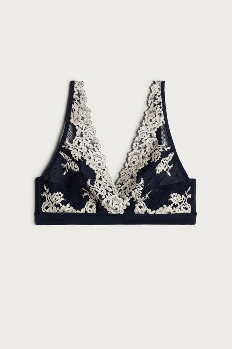 Intimissimi Pretty Flowers Lara Triangle BH Dame Dyb Blå Lysegul | DK4790UT