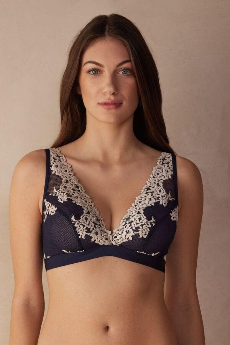 Intimissimi Pretty Flowers Lara Triangle BH Dame Dyb Blå Lysegul | DK4790UT