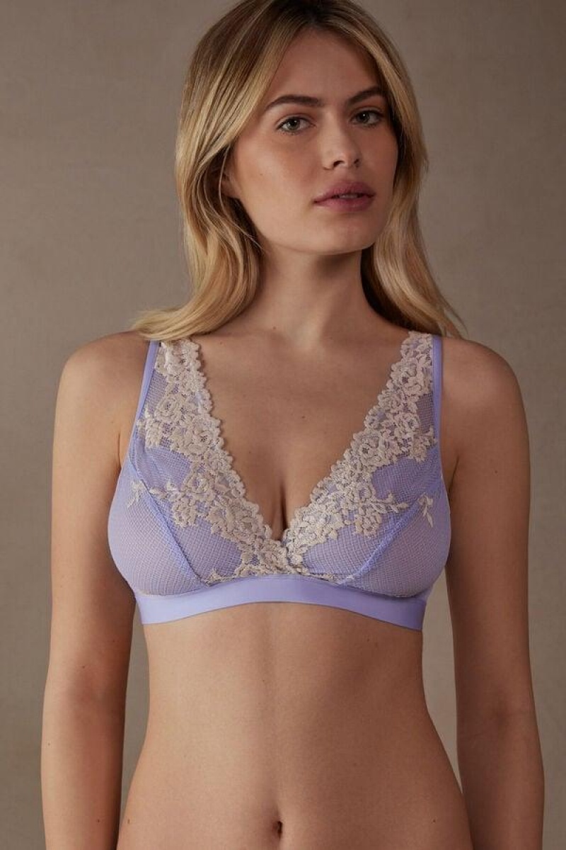 Intimissimi Pretty Flowers Lara Triangle BH Dame Lavendel Hvide | DK4681SO