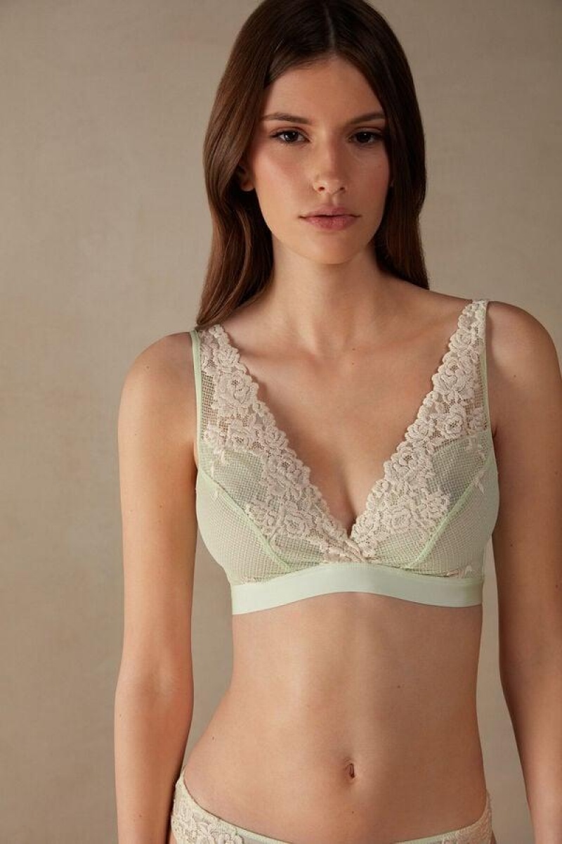 Intimissimi Pretty Flowers Lara Triangle BH Dame Lysegrøn Hvide | DK4660IS