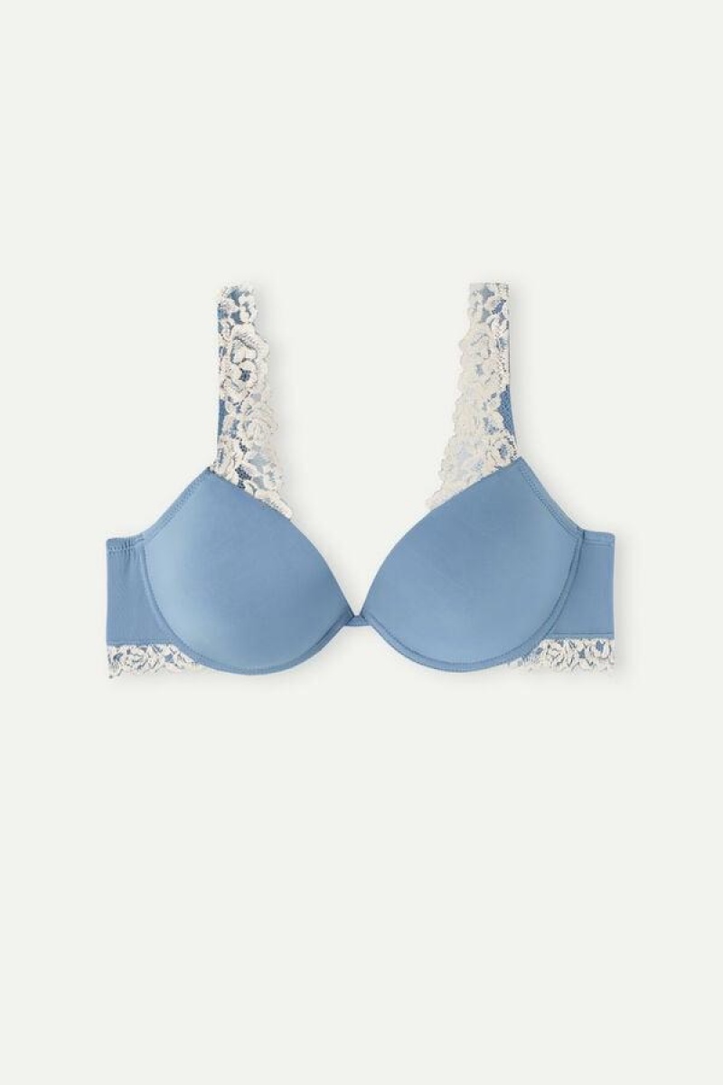 Intimissimi Pretty Flowers Microfiber Bellissima Push-up BH Dame Blå Hvide | DK4751ZG