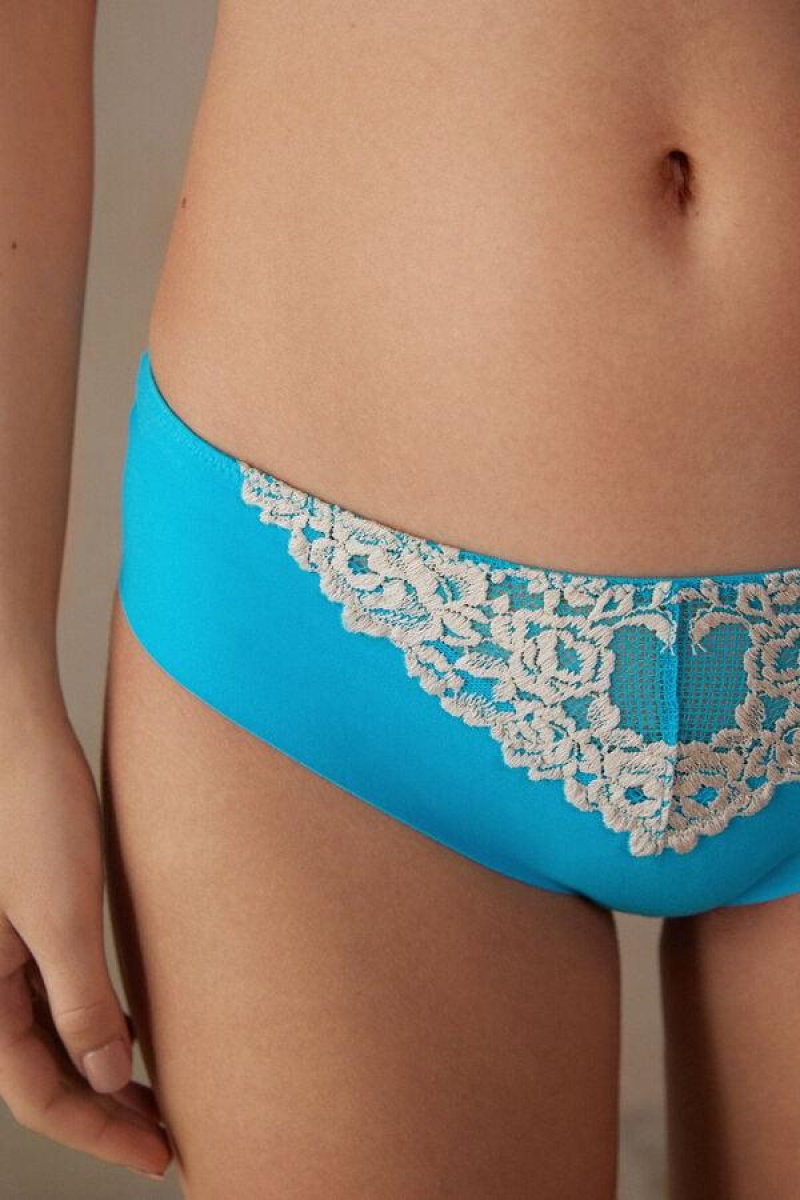 Intimissimi Pretty Flowers Seamless Bomulds Trusser Dame Turkis Hvide | DK3694AP