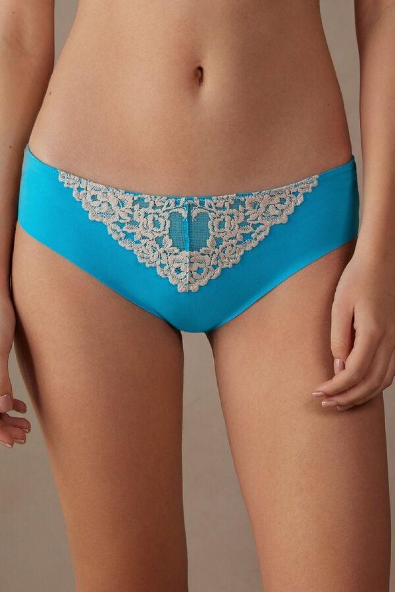 Intimissimi Pretty Flowers Seamless Bomulds Trusser Dame Turkis Hvide | DK3694AP