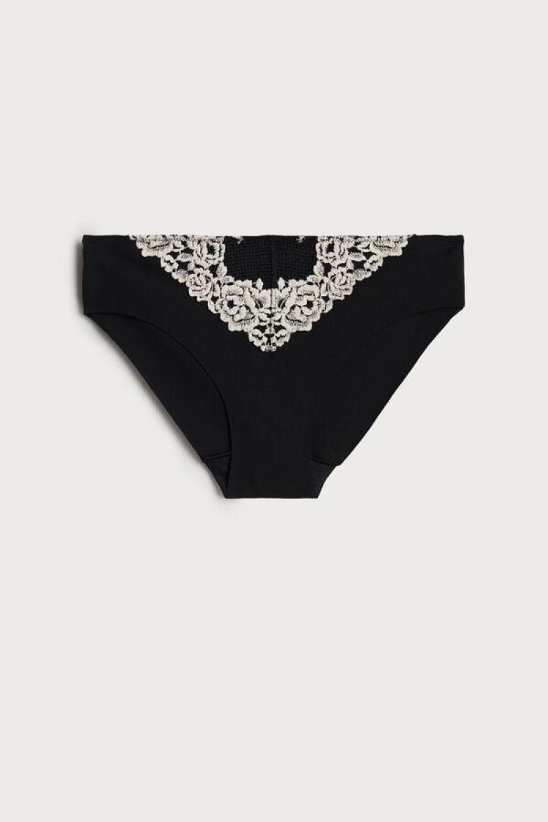 Intimissimi Pretty Flowers Seamless Bomulds Trusser Dame Sort Hvide | DK3642AP