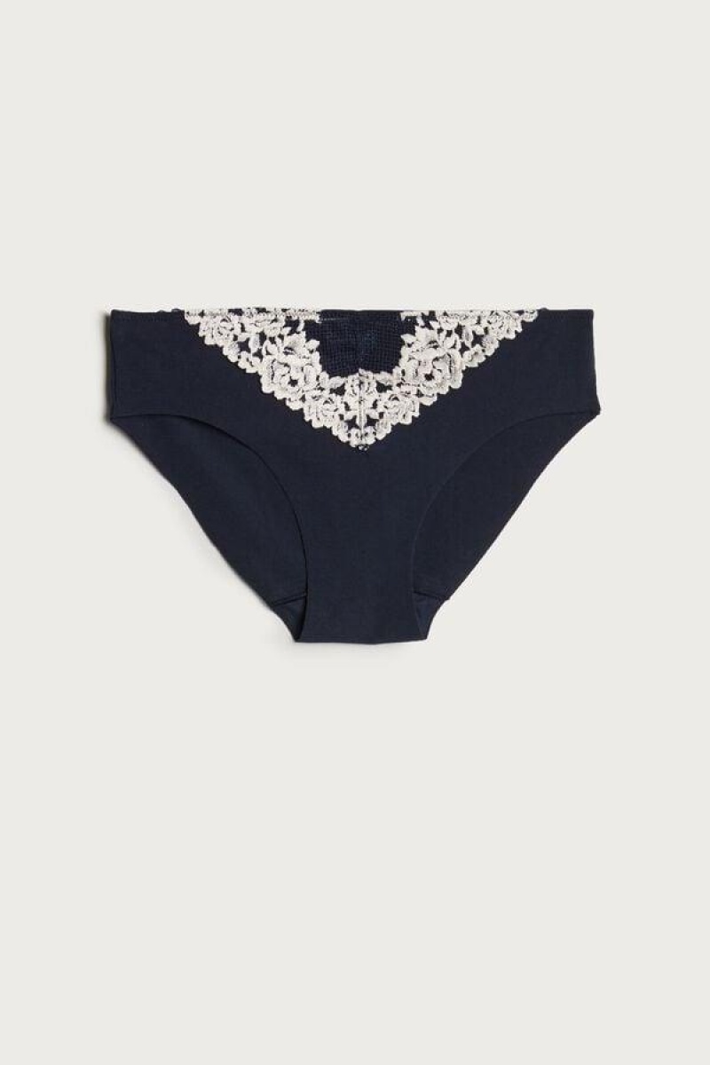 Intimissimi Pretty Flowers Seamless Bomulds Trusser Dame Dyb Blå Lysegul | DK3640DN