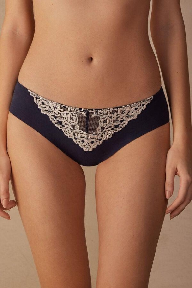 Intimissimi Pretty Flowers Seamless Bomulds Trusser Dame Dyb Blå Lysegul | DK3640DN