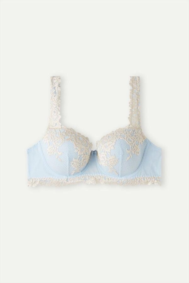 Intimissimi Pretty Flowers Sofia Balconette BH Dame Blå Hvide | DK5043RW