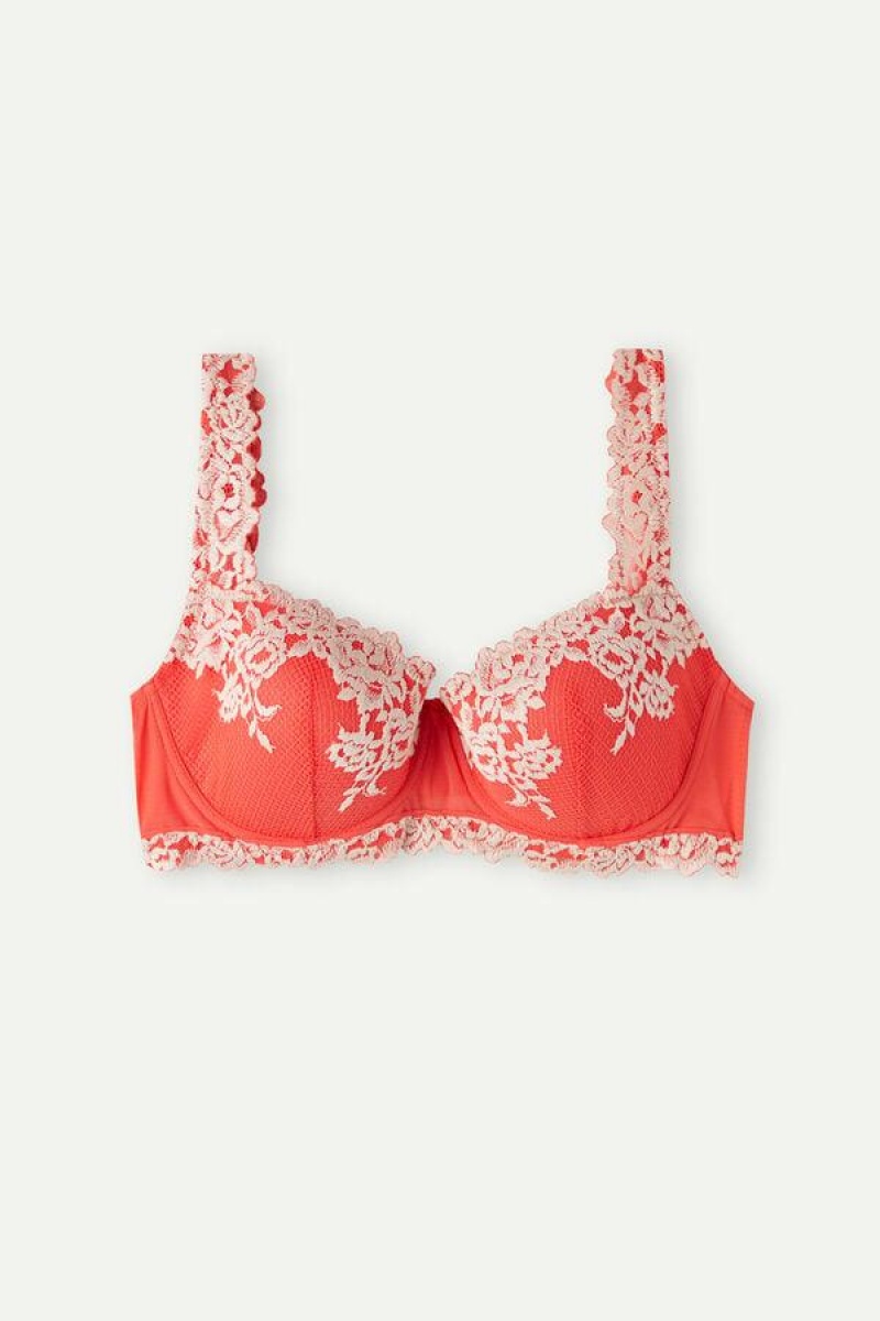 Intimissimi Pretty Flowers Sofia Balconette BH Dame Dyb Rød Hvide | DK5042TV