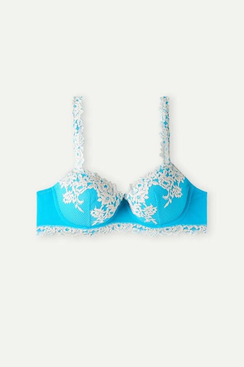 Intimissimi Pretty Flowers Sofia Balconette BH Dame Turkis Hvide | DK5035SO