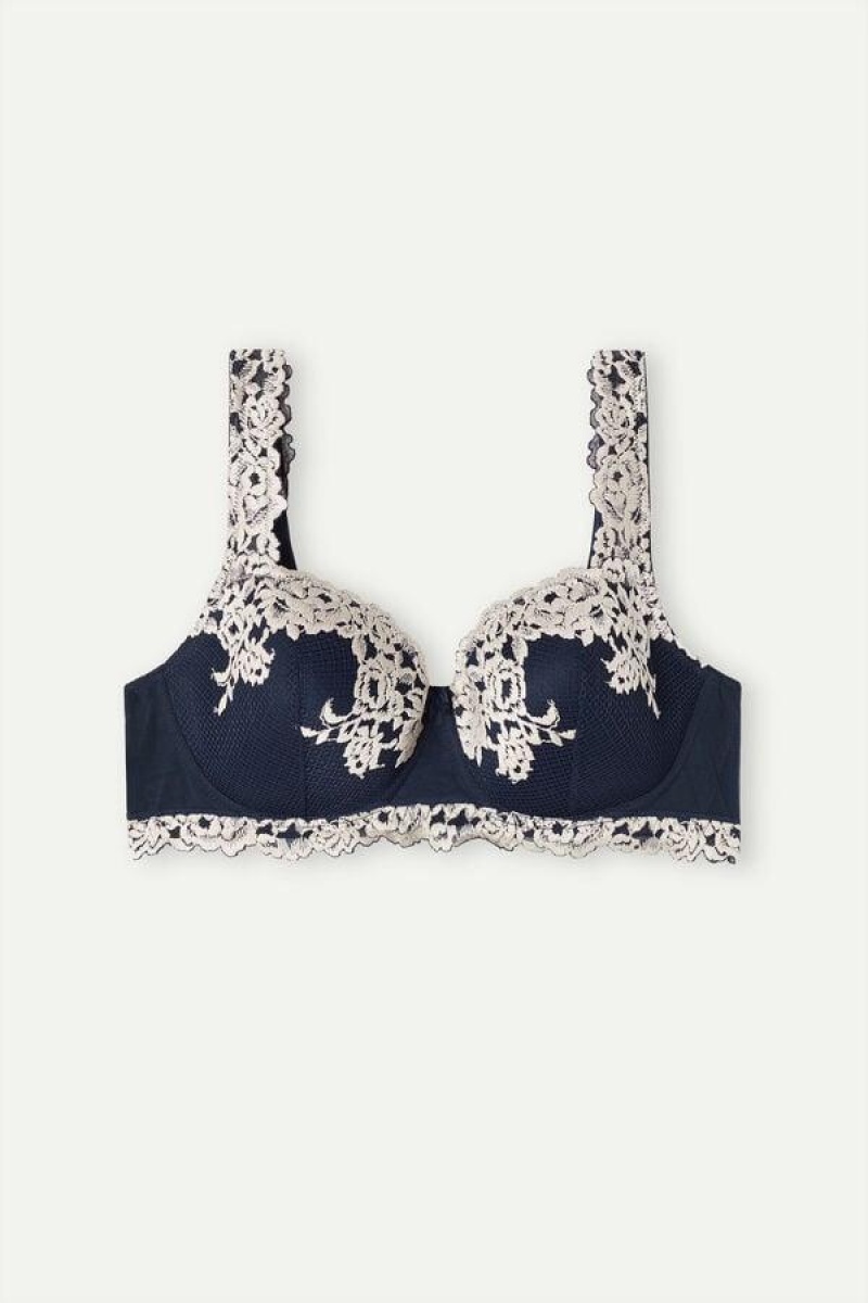 Intimissimi Pretty Flowers Sofia Balconette BH Dame Dyb Blå Lysegul | DK4587WY