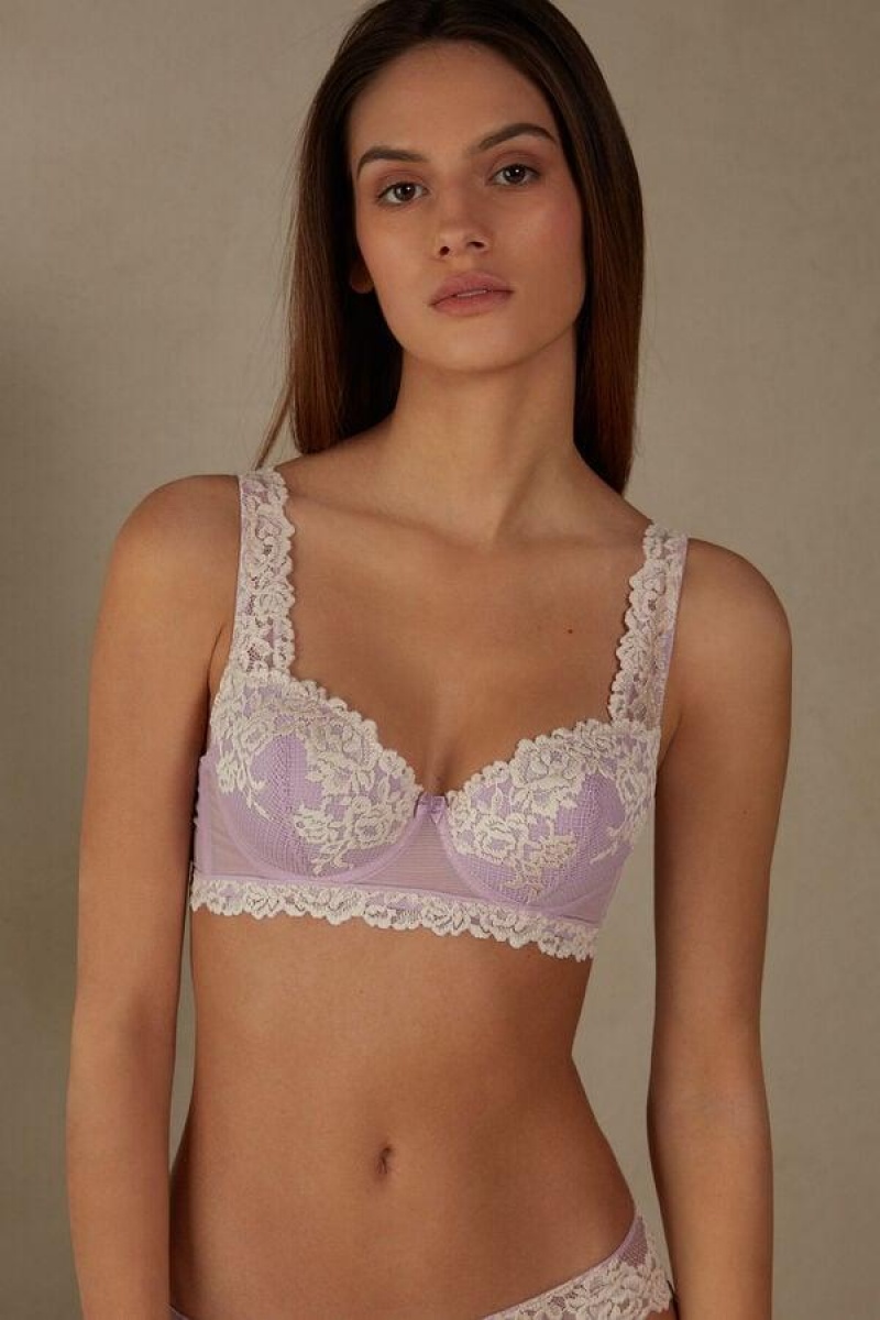 Intimissimi Pretty Flowers Sofia Balconette BH Dame Lilla Hvide | DK4479YU