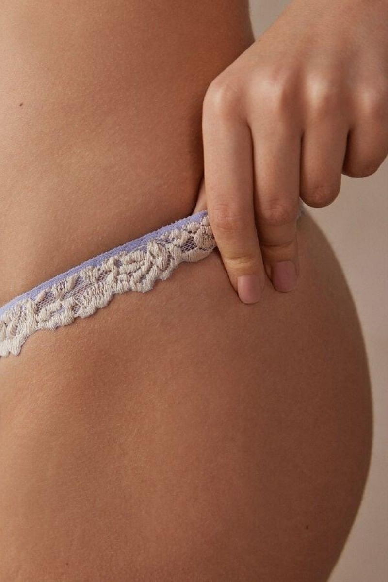 Intimissimi Pretty Flowers String Thong Trusser Dame Lavendel Hvide | DK3813CE