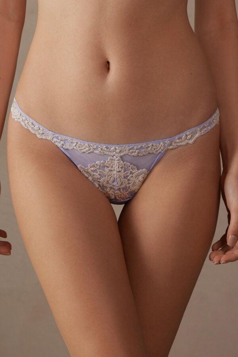 Intimissimi Pretty Flowers String Thong Trusser Dame Lavendel Hvide | DK3813CE