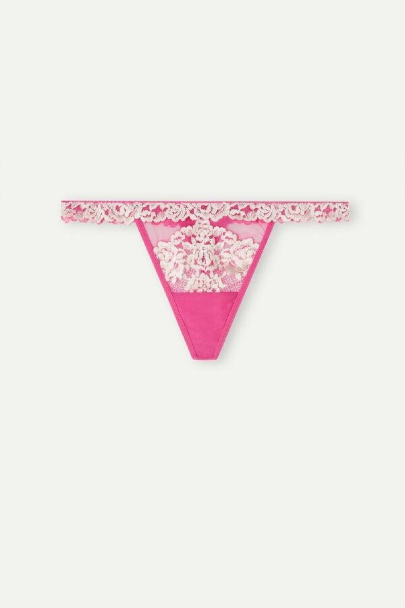 Intimissimi Pretty Flowers String Thong Trusser Dame Lyserød Hvide | DK3810NB