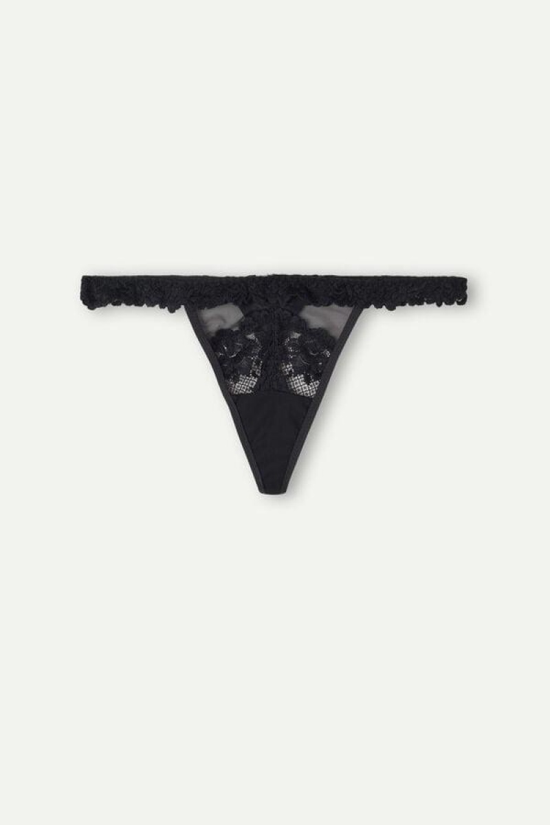 Intimissimi Pretty Flowers String Thong Trusser Dame Sort | DK3771DN