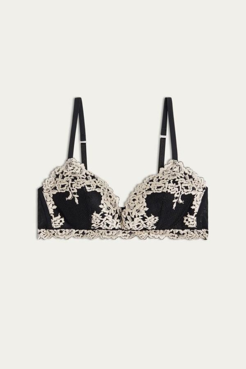 Intimissimi Pretty Flowers Tiziana Triangle BH Dame Sort Hvide | DK4626GL